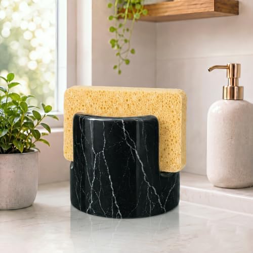 Black Natural Marble Sponge Holder for Kitchen Sink Travertine