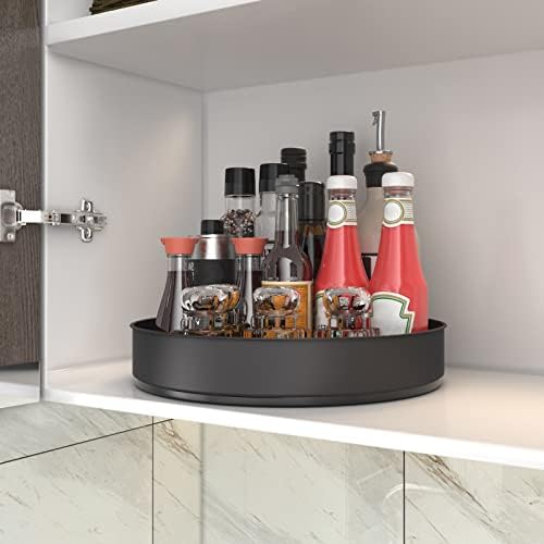 Lazy Susan Stainless Steel Black Spice Rack Turntable for Pantry Cabinet - Decorative Trays Storage Containers Organizer for Kitchen Cabinet, Snacks, Bathroom (10 inches)