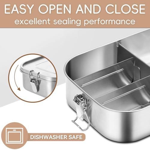 47QZ Stainless Steel Bento Box with 5 Compartments,1400ml Large & Thickened Metal Lunch Box for Kids or Adults,Eco-friendly Leak-Proof Container with Lockable Clips