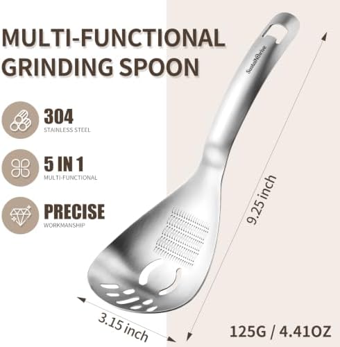 5‑in‑1 Multifunctional Cooking Spoon, 304 Stainless Steel Kitchen Utensil, Egg Yolk Separator, Potato Masher, Ginger Garlic Grater, Slotted Strainer Spoon, Dishwasher‑Safe, Set of 2
