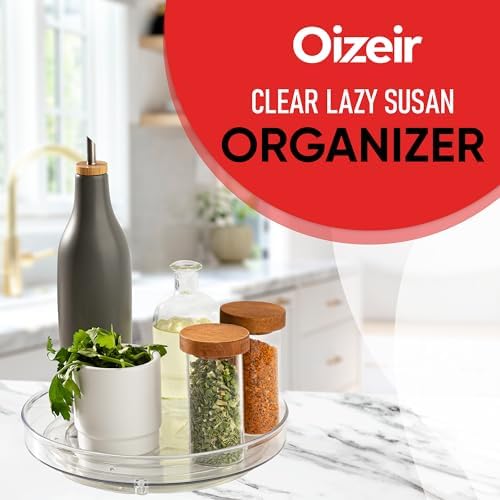Clear Lazy Susan Turntable Organizer (Pack of 4) 9 Inch Acrylic Rotating Storage for Cabinet, Pantry, Fridge, Bathroom, and Vanity Countertops