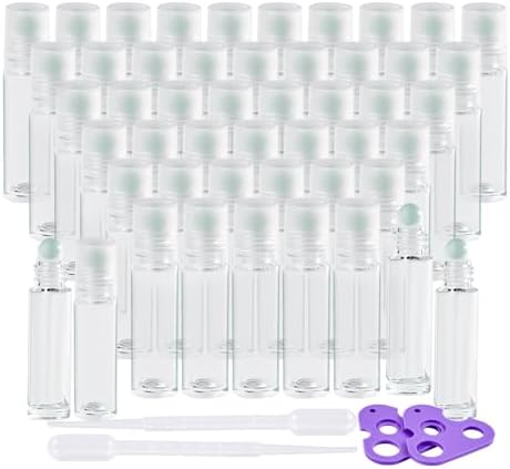 Hoa Kinh 10ml 48Pack Roller Bottles for Essential Oils Clear Roller Bottle by HoaKinh