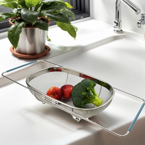 Expandable Over The Sink Oval Colander/Mesh Strainer Basket (1)
