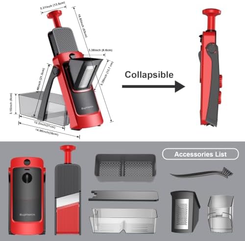 SUPMAKIN Safe Mandoline Slicer, Adjustable Vegetable Food Slicer and Chopper, Potato Fries Fry Cutter, Veggie Salad Chopper, New Kitchen Chopping Artifact Gifts (4V RED) - Image 5