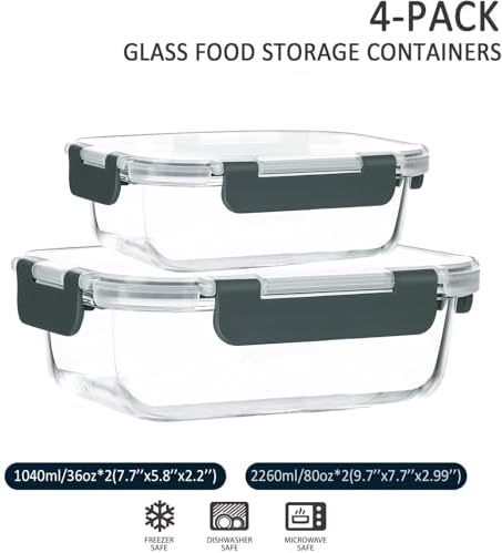 80 oz & 36 oz Extra Large Glass Food Storage Containers with Lids