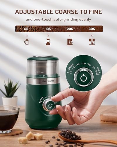 SHARDOR Electric Super Silent Blade Coffee Grinder, Timed Grind Control Rotary Knob, Adjustable Coarse to Fine for Coffee Beans, Spices & Herbs, with 1 Removable Stainless Steel Bowl, Green - Image 2
