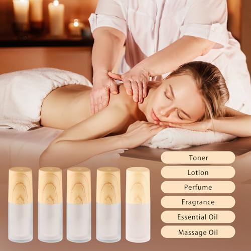 20 Pack 5ml White Frosted Glass Roller Bottles with Wood Grain Caps Roll-On Containers for Essential Oils and Serums - Image 5