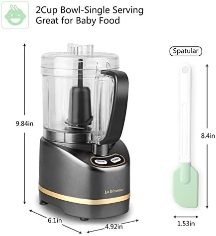 La Reveuse 2 Cup Mini Food Processor, Electric Chopper Small, Metallic Grey - Image 3