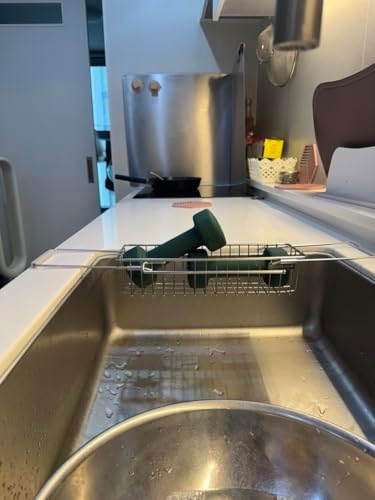 MOVAN Sink Caddy with Towel Bar – Full 304 Stainless Steel Sponge Holder, 11.8in (30cm) Basket, Fits Sinks Up to 21.7in (55cm), Suction Cup Mount, 2 Silicone Pads, Holds 8.8lbs (4kg)