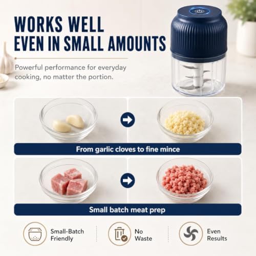 Portable Electric Garlic Chopper, 2026 Mini Household Electric Garlic Crusher, 350ml Cordless Garlic Mincer with Lid, One-Touch Food Processor for Onion, Ginger, Chili, Herbs, Nuts，Blue：2 - Image 6