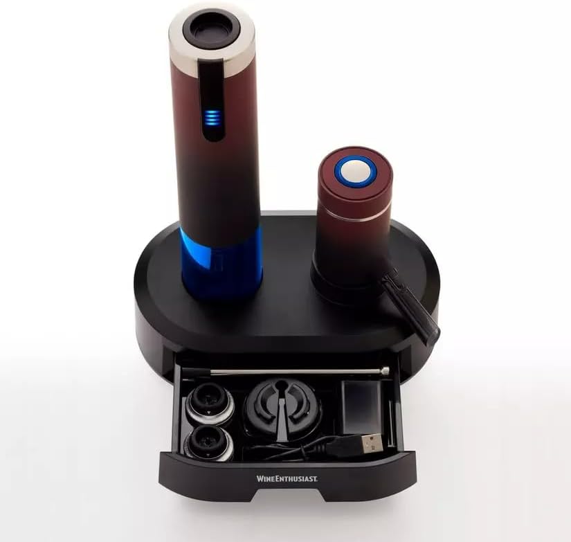 Electric Blue Omega All-In-One Automatic Wine Opener & Preserver Set - Fully Electric Corkscrew with Charging Station & Accessories – Aerate Wines & Seal Bottles, 7 Piece Set (Ombre)