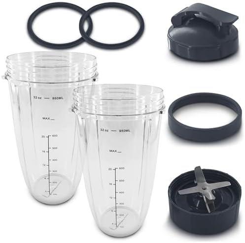 2 Pcs Blender Cup Replacement 32 oz, Extractor Blade, 7 Pieces Set by KETAR