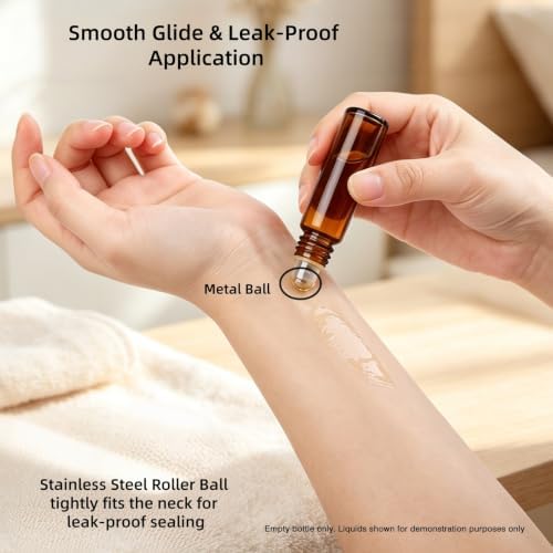 12 Pack 10ml Amber Roller Bottles, Gold Caps for Essential Oils - Image 2