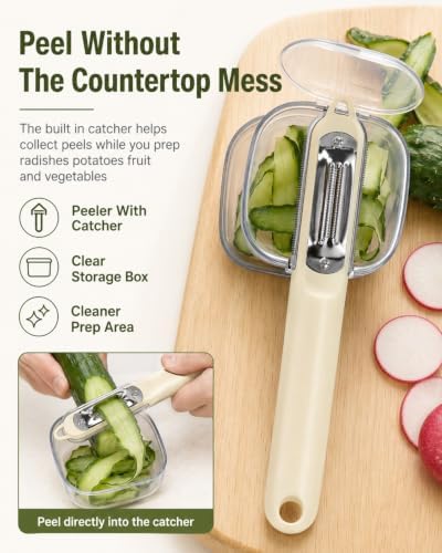Radish Peeler With A Lid Storage Container For Potato Fruit Vegetable Prep