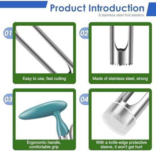 6Pack Stainless Steel Corer Fruit Corer Tool Ultra Sharp, Stainless Steel Easy To Operate And Clean For Baking Apples And Other Culinary Uses