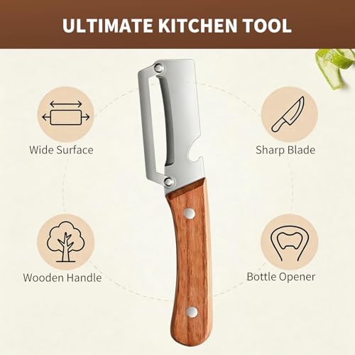 2 Pack Multifunctional Vegetable Peeler,Stainless Steel Peeler with Wooden Handle& Bottle Opener, 2 in 1 Vegetable Peeler for Kitchen, Zero Snag Wooden Kitchen Tool for Potato, Apple)