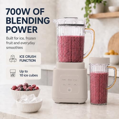 Power Exact Countertop Blender System, 700W Motor, 50oz Tritan Jar, 20oz To-Go Cup, 4 Presets, 3 Speeds PrecisionSense Technology (Porcini Taupe) - Image 2