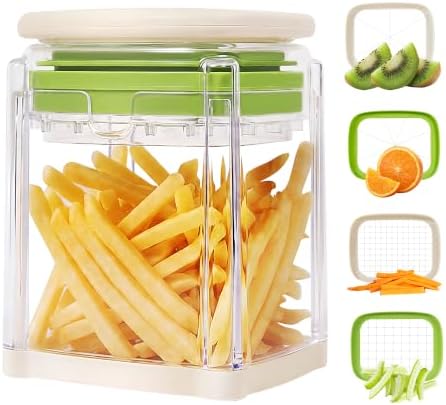 French Fry Cutter with 4 Blades Stainless Steel Manual Potato Chopper Green by ZHANGXIAOQUANSINCE1628