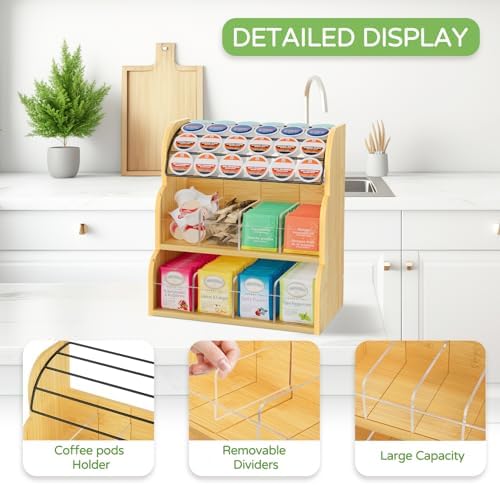 Bamboo Tea Bag and Coffee Holder Organizer for Cabinet Counter