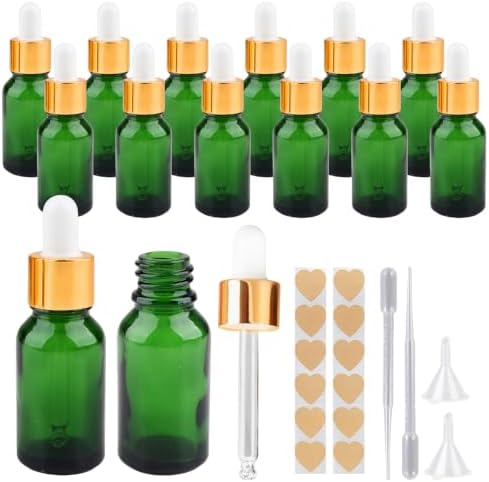 1/2 oz Green Glass Dropper Bottles,15ml Leakproof Tincture Bottles with Funnels, Eye Droppers, Labels, Refillable Empty Bottle for Tinctures, Essential Oils by Unknown
