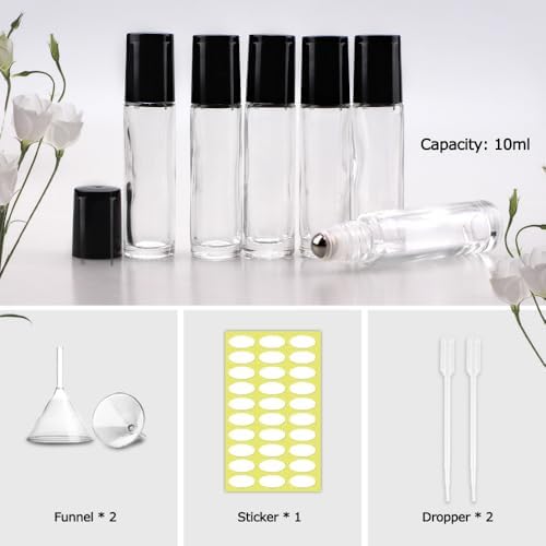 Roller Bottles for Essential Oils - 12 Pack 10ml Clear Glass Roll on Bottle - Image 3