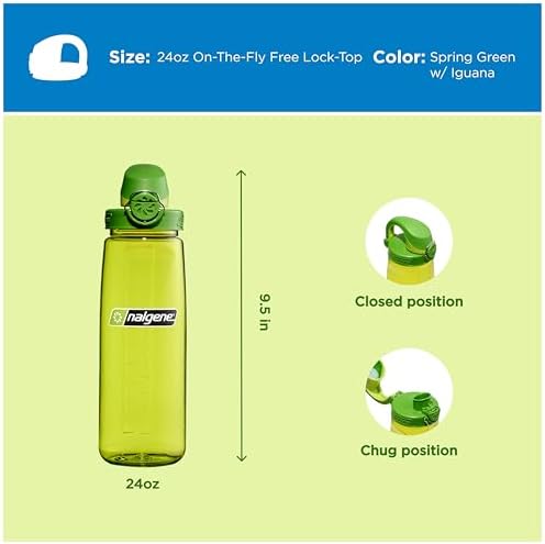 Nalgene 24 oz On The Fly Lock-Top Water Bottle, Spring Green w/Iguana - Image 5