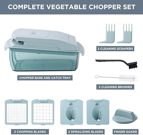 Cook with Color Vegetable Chopper - Multifunctional 11 in 1 Vegetable Chopper with Container - Food Chopper to Dice, Chop, Slice, Julienne and Spiralize, Blue - Image 7