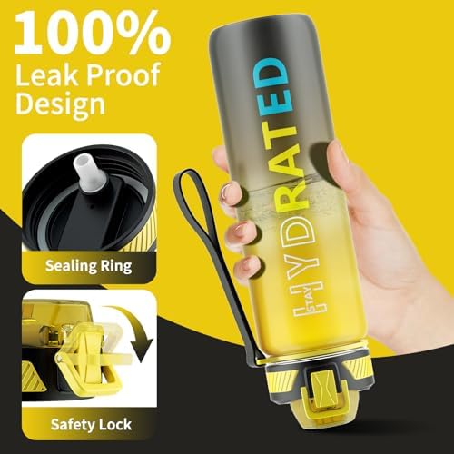 Water Bottle with Straw, 32oz Sports Water Bottles with Time Marker