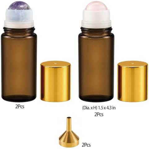 4 PCS 1.7 oz Amber Glass Roller Bottles, with 2 Funnels, Natural Stone Ball - Image 4