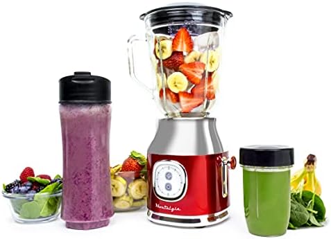 Classic Retro Electric Pulse Blender, 1 Liter Glass Pitcher, Includes Tritan Personal Travel Bottle With Lid And Storage Container, High Power 300 Watts Crushes And Pulverizes Ice Cubes by Nostalgia