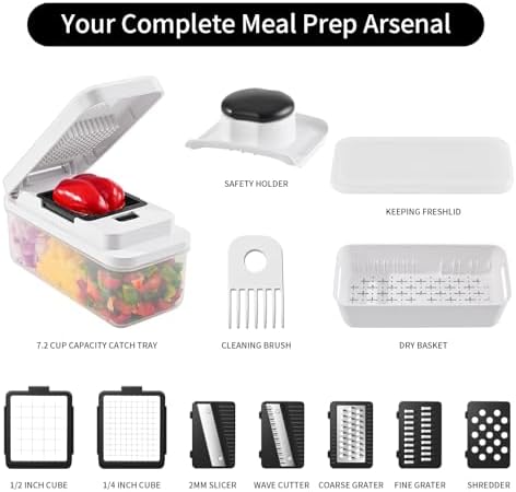 11-in-1 Vegetable Chopper 420 Food-Grade Stainless Steel Blades, 7.2 Cup Container with Colander, BPA & PFAS Free, Dishwasher Safe