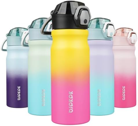 BJPKPK 18 oz Water Bottle with Straw & Handle, Insulated Stainless Flask by BJPKPK