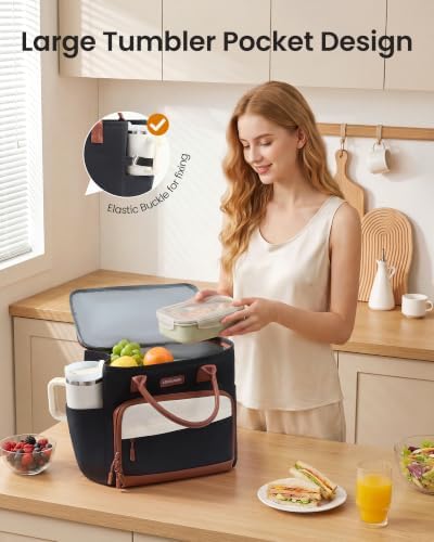 Lunch Box for Women,Adult Lunch Bag for Work,13L,Black-Beige-Brown