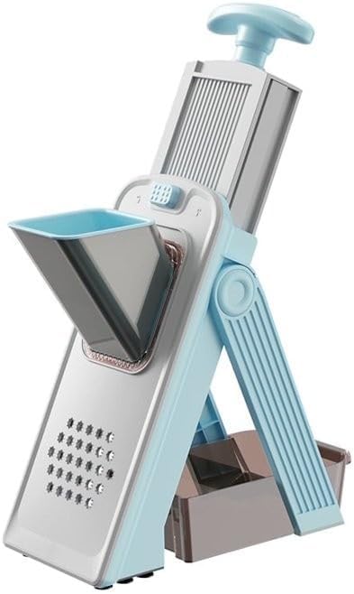 Vegetable Slicer, Stainless Steel, Blue, 4-in-1 Adjustable Food Chopper with Container, Manual Operation, 10.2x4.7x11.8 Inch by Unknown