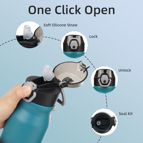 BJPKPK 25 oz Insulated Water Bottle, Straw, Handle, Stainless Steel Flask - Image 3
