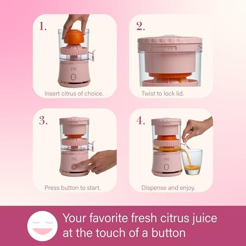 Paris Hilton Electric Citrus Juicer, Mini Portable Cordless Juicer with USB Rechargeable Base, One-Touch Button, Compact Lemon, Lime and Orange Juicer, Pink - Image 3