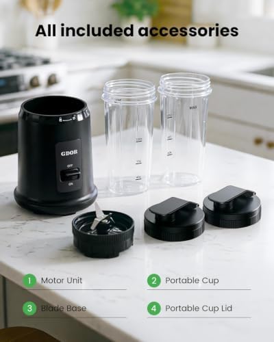 GDOR Personal Blender, 400W Smoothie Maker with 17.6oz Travel Cup, Black - Image 4