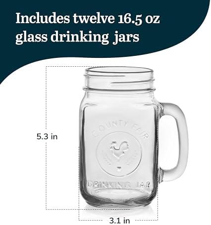 County Fair Set of 12 Mason Drinking Jars with Handle