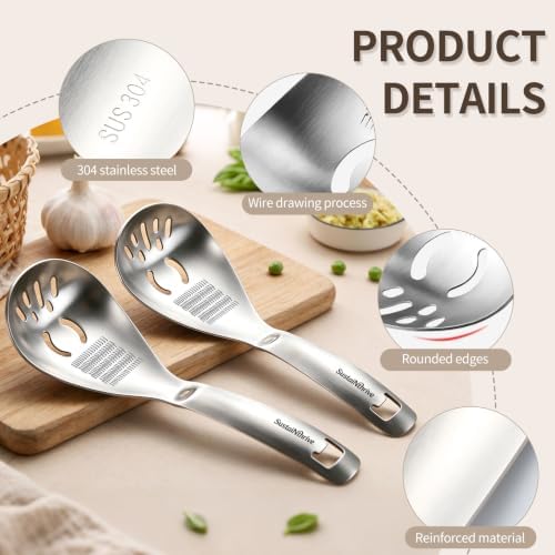 5‑in‑1 Multifunctional Cooking Spoon, 304 Stainless Steel Kitchen Utensil, Egg Yolk Separator, Potato Masher, Ginger Garlic Grater, Slotted Strainer Spoon, Dishwasher‑Safe, Set of 2