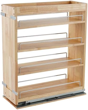 Pull Out Spice Rack Cabinet Organizer, (8" W x 21.9" D x 25.2" H) Multi-Use Soild Wood Pull Out Cabinet Organizer Slide Out Shelf Sliding Base Cabinet Storage Organization