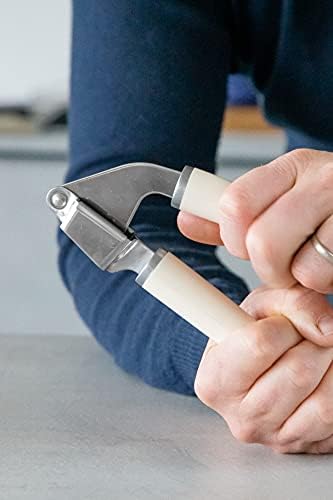 KitchenAid Garlic Press Crusher, Strong Stainless Kitchen Utensil, Removable Basket, Almond Cream