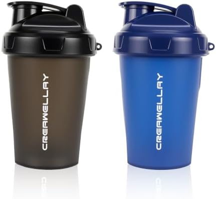 2 Pack Shaker Bottles for Protein Mixes, 17 oz Small Protein Shaker Bottle with Handle, Gym Shaker Cups with Blending Ball for Pre Workout, BPA-Free & Dishwasher Safe (Black, Blue) by CREAWELLAY