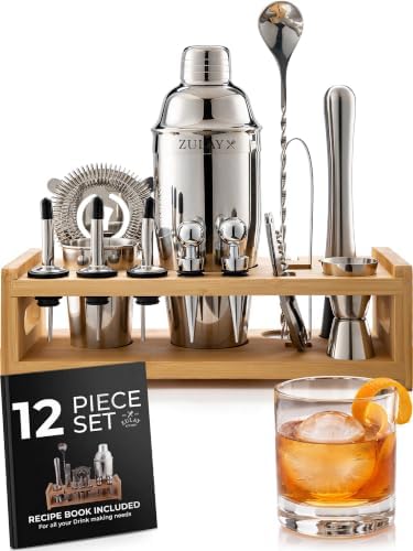 24 Piece Bartender Kit-Stainless Steel Bar Accessories with Display-Modern Mixology Shaker Set for At-Home Cocktails-Use for Mixer, Martini, Margarita and Liquer-Bar Tools (Silver)