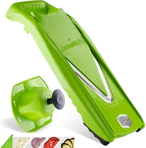 Börner Mandoline Slicer V5 (Basic Set) • Vegetable V-Slicer for Slices in 4 Thickness Settings • Stainless Steel V-Blade • Adjustable Kitchen Slicer for Vegetables & Fruits • Color: Green by B%C3%B6rner