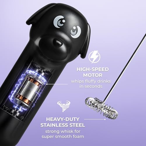 Zulay Kitchen Dog Milk Frother Wand – Cutesy Frother, Meet Your New Frothing Buddy Ace The Dog, Adoption Papers and Stickers Included, Paw-fectly for Lattes, Cappuccino & Matcha – Black - Image 6