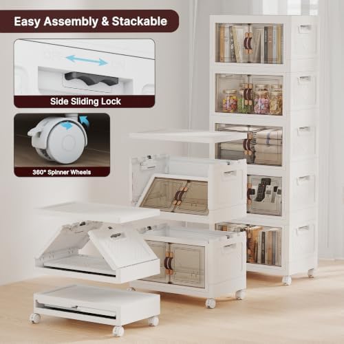 Stackable Storage Bins with Lid, 260QT Plastic Cabinet with Wheels