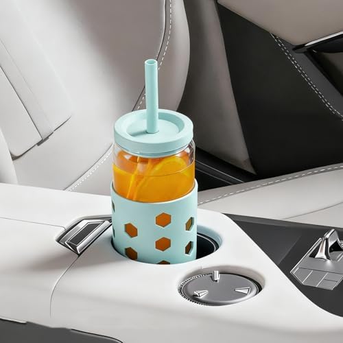 16 oz Glass Cups with Lids and Straws for Gift, 4-Pack, Grey