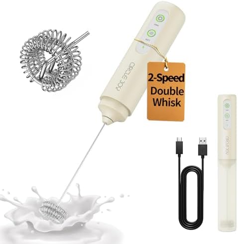 CIRCLE JOY Rechargeable 2-Speed Milk Frother with Dual Spring Whisk, Electric Coffee Frother Handheld, Portable Mixer Wand for Protein Powder Matcha Lattes Cappuccino, Home Kitchen Gifts by CIRCLEJOY