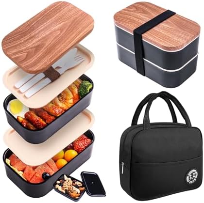 Bento Box Adult Lunch Box with Leakproof 54OZ Black