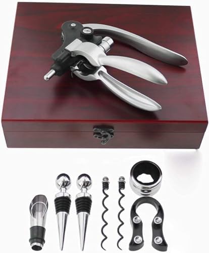 Wine Bottle Opener Gift Set - 8 PCS Corkscrew Opener with Wood Case, Stainless Steel Opener Kit for Birthdays & Weddings